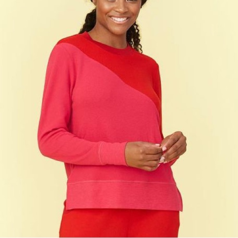 summersalt Colorblock Crewneck Sweater in Red and Pink